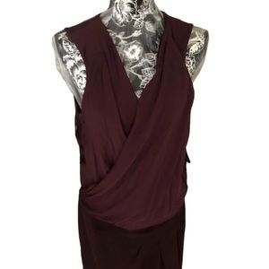 Diane Von Furstenberg DVF 12 burgundy sleeveless V-neck faux wrap semi sheer
